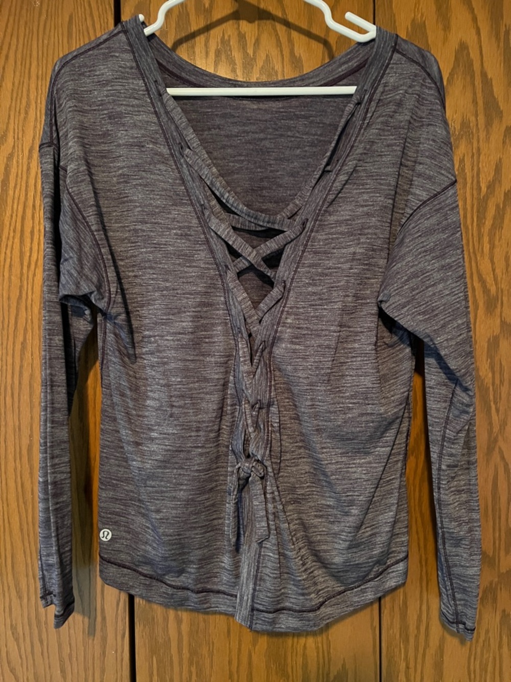 lululemon athletica Heather Charcoal Lace-Up Long Sleeve Top